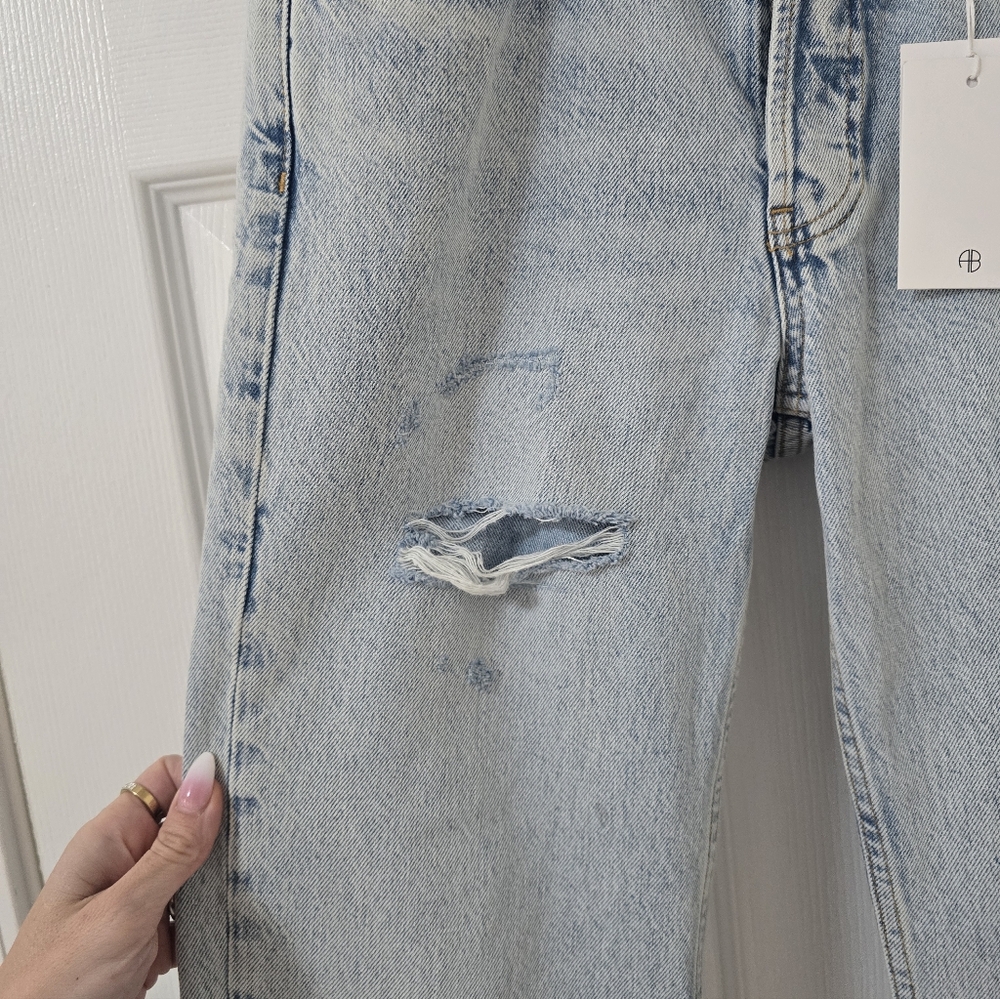 Anine Bing Kate High Rise Slim Straight Jeans In Distructed Bleached New Size 27 - Picture 5 of 13